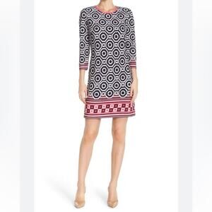 Eliza J Dress Size 12 3/4 Sleeve Geometric Print Workwear